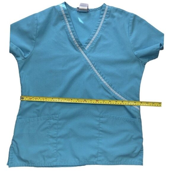 SB Scrubs Women's Mock Crossover Top Small Turquoise Pockets Medical Uniforms - Picture 11 of 13